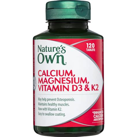 Other supplements like vitamin k2 (vitk2) and magnesium (mg) could contribute to the maintenance of skeletal health. Nature's Own Calcium, Magnesium, Vitamin D3 & K2 120pk ...