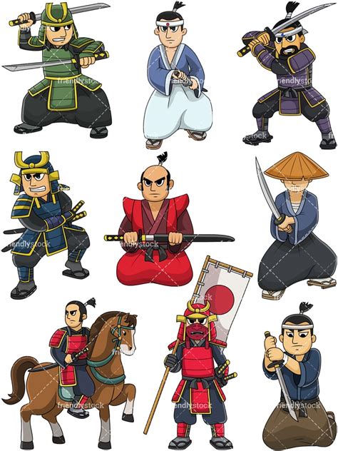 Japanese Samurai Warriors Cartoon Vector Clipart Friendlystock