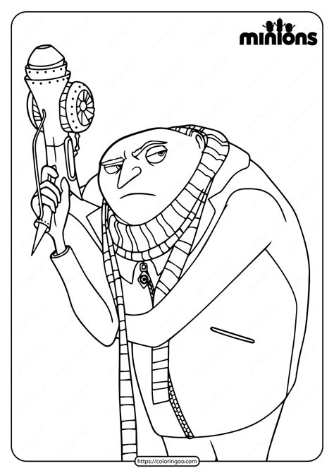 Cheerful gru family from despicable me coloring page. Printable Minions Felonius Gru Pdf Coloring Page