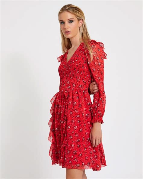 Dunnes Stores Red Savida Shirred Print Dress