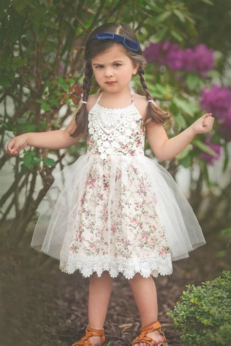 Della Ivory Morning Meadow Floral And Lace Bib Halter Dress Little