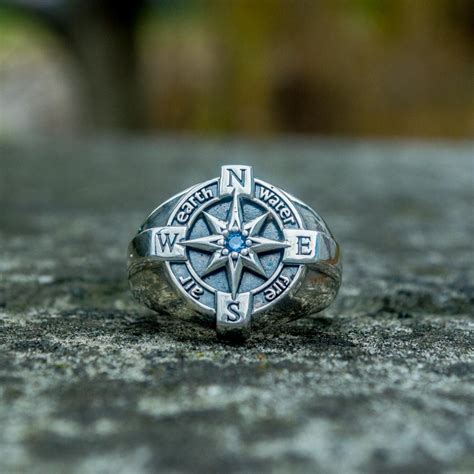 Compass Ring Silver Blue 105 Viking Workshop Permanent Store