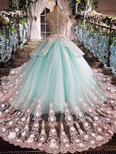 princess ball gown flower appliques prom dress quinceanera dresses oke65 okdresses