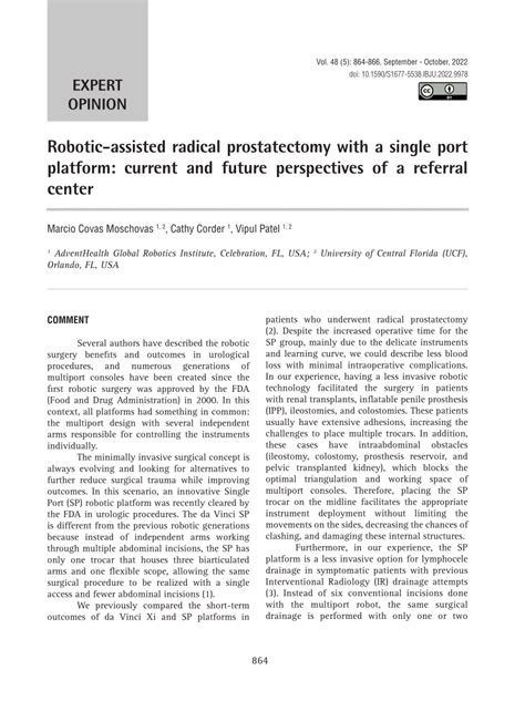 PDF Robotic Assisted Radical Prostatectomy With A Single Port Platform Current And Future