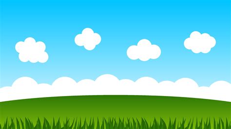 Landscape Cartoon Scene With Green Hills And White Cloud In Summer Blue