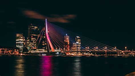 Wallpapers Hd Erasmus Bridge At Night Rotterdam Netherlands