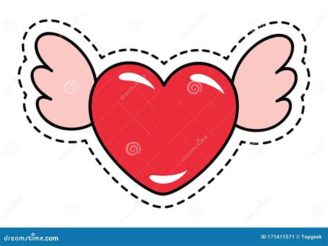 Heart Shaped Sticker With Wings For Valentines Day Stock Vector