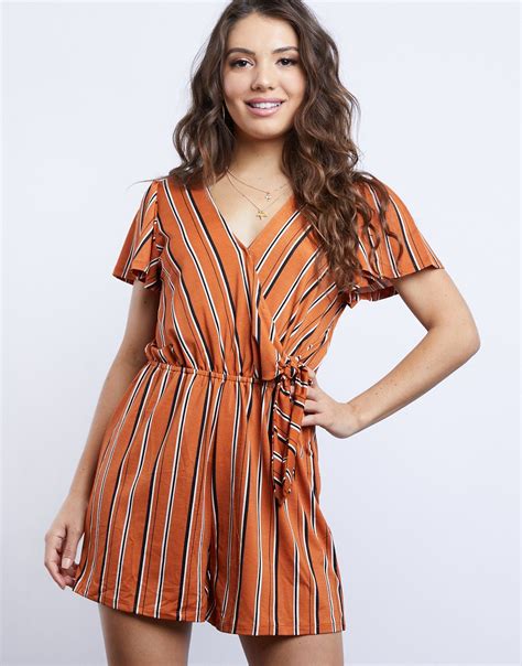 Darcy Striped Romper In 2021 Cute Summer Rompers Casual Rompers