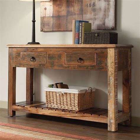 Reclaimed Wood Rustic Console Table Coaster Furniture Furniture Cart
