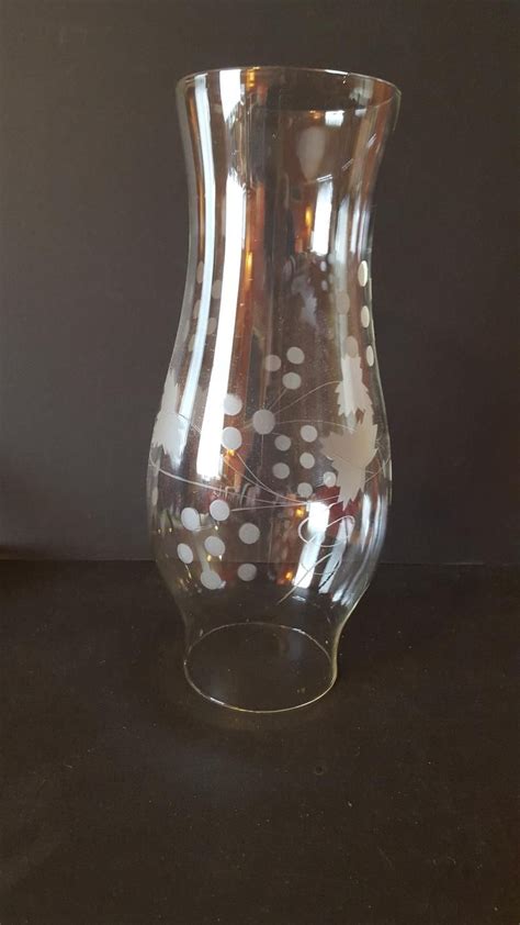 Clear Glass Hurricane Lamp Chimney With Etched Grape Design Etsy