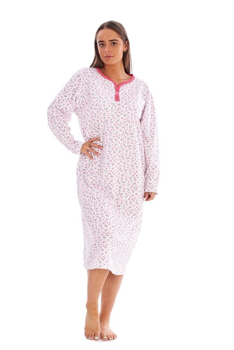 Women Fleece Nightdress Long Sleeve V Neck Floral Print Warm Thermal Nightwear Ebay