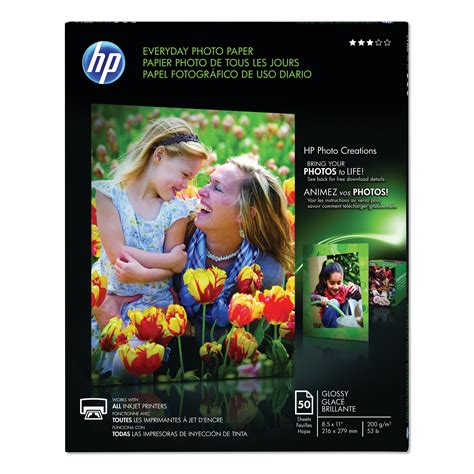 Hp Everyday Photo Paper 8 Mil 85 X 11 Glossy White 50pack