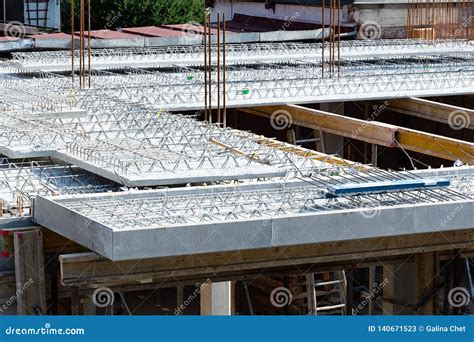 View Of The Concrete Slabs And Reinforcement At The Construction Site