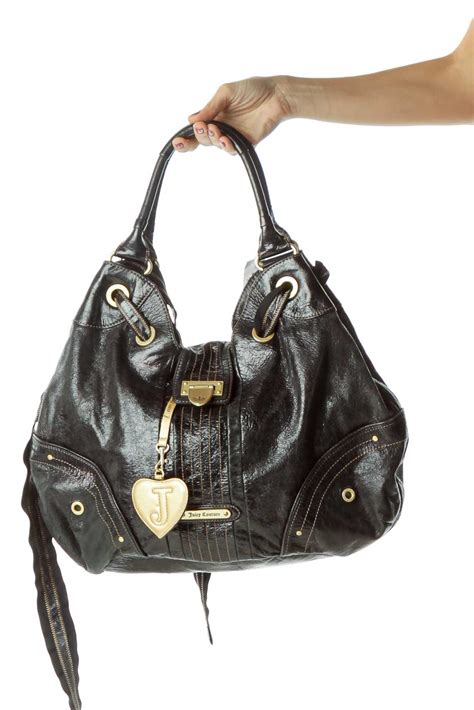 Juicy Couture Black Patent Leather Shoulder Bag Leather SilkRoll