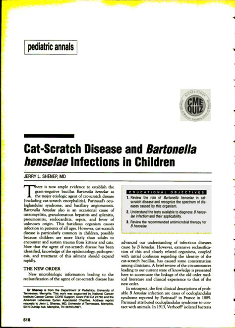 Cat Scratch Disease And Bartonella Henselae Infections In Children