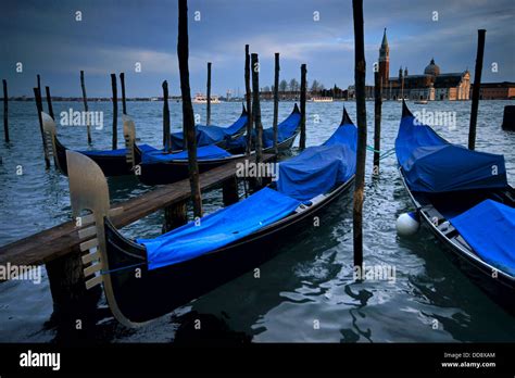 Gondolas And San Giorgio Maggiore Island Venice Italy Stock Photo Alamy