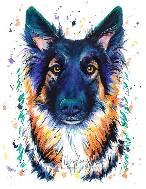 German Shepherd Mix Print Colorful Pet Portrait Shepherd Etsy