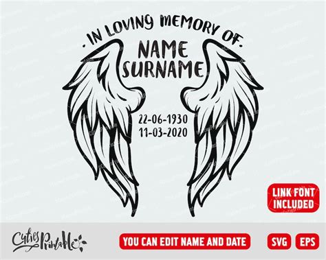 Angel Wings In Loving Memory Svg Eps Editable File Font Etsy