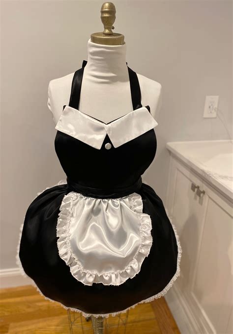 Sexy French Maid Satin Apron In Black And White Satin Etsy Uk