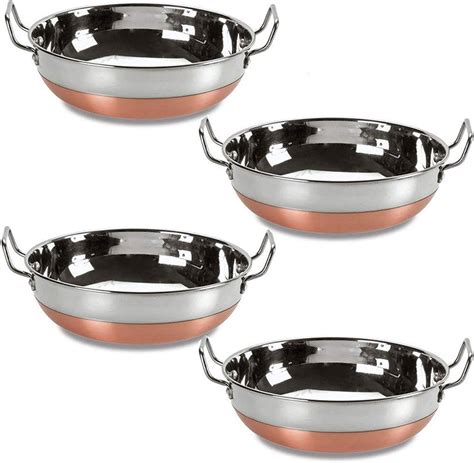 High Grade Set Of 4 Heavy Duty Stainless Steel Copper Bottom Kadai