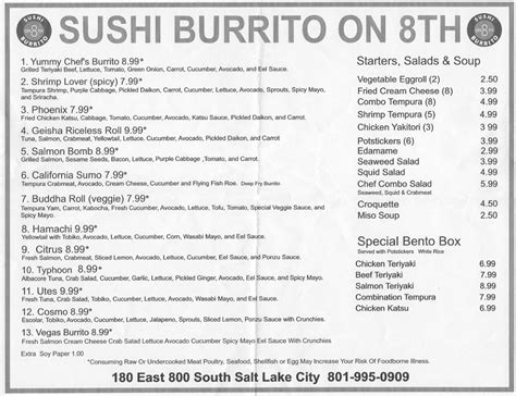 Sushi Burrito Menu