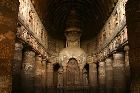Ajanta Caves Are A Set Of 29 Caves Carved Into The Volcanic Rock