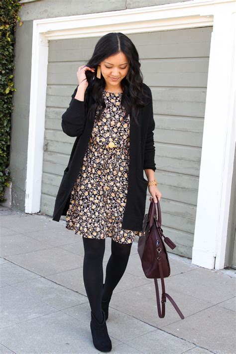 How To Wear A Dress In Different Seasons Black Floral Print Two Ways