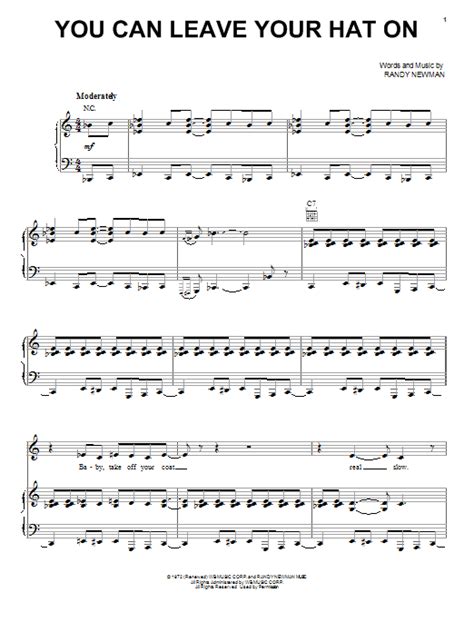 You Can Leave Your Hat On Sheet Music Joe Cocker Piano Vocal And Guitar Chords Right Hand