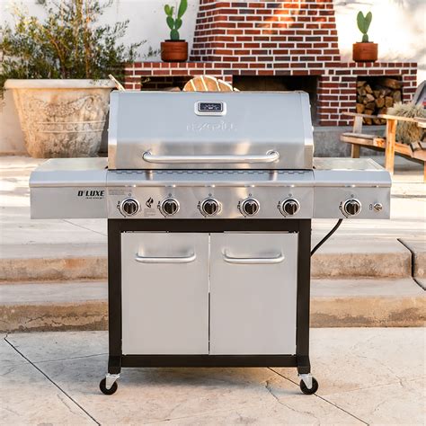 nexgrill deluxe 5 burner propane gas grill with side table and ceramic searing side burner