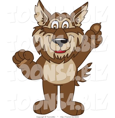 Vector Illustration Of A Cartoon Wolf Mascot Pointing Upwards By