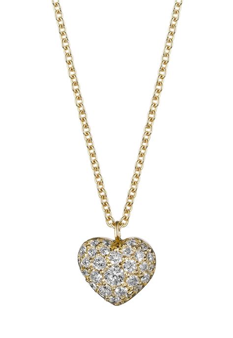 Gold Puffed Diamond Heart Necklace Rose Gold Diamonds 18k Rose Gold