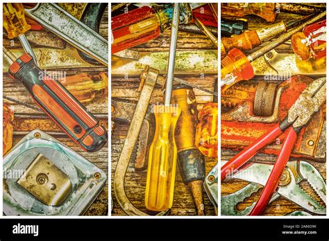 Collection Of Carpentry Tools In A Triptych Stock Photo Alamy