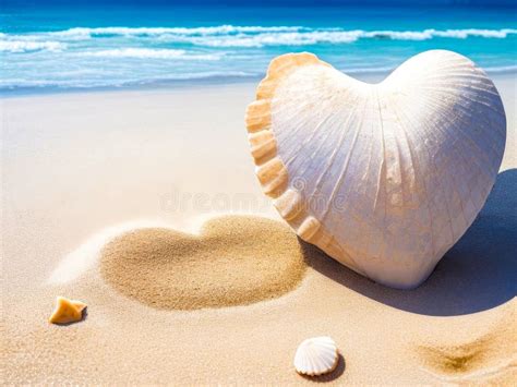 A Heart Shaped Seashell On A Sandy Beach Generative Ai Stock
