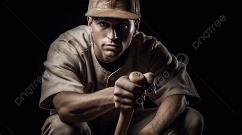 Baseball Player Sitting In A Darkened Room With A Bat Resting On His