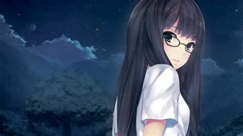 Image Clouds Trees Night Glasses Long Hair Black Eyes Scenic
