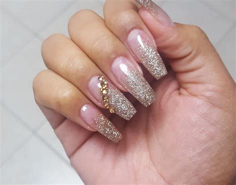 Champagne Gold Encapsulated Glitter Ombre With Swarovski Crystals Gold