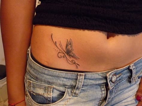 Small Butterfly Girls Hip Tattoo