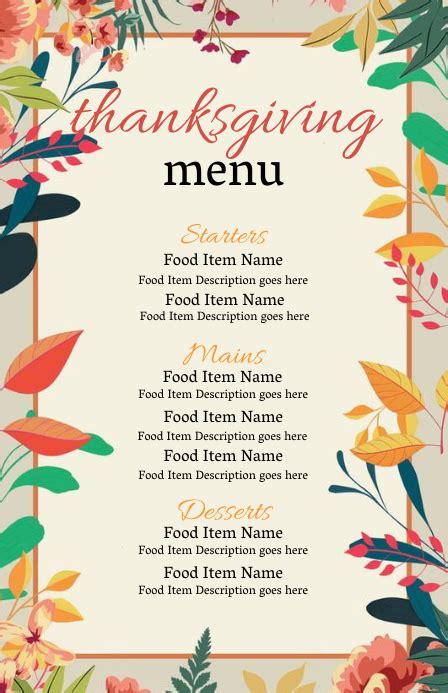 Thanksgiving Dinner Menu Template Postermywall