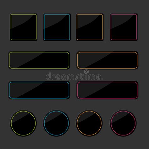 Set Of Black Shiny Web Buttons With Colored Lines Stock Vector