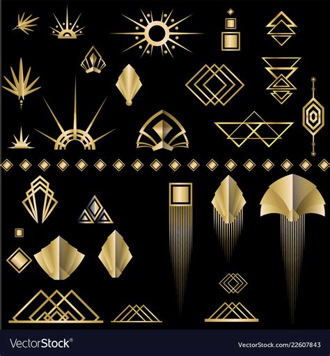 Art Deco Template Golden Black Diy Elements Set Vector Image