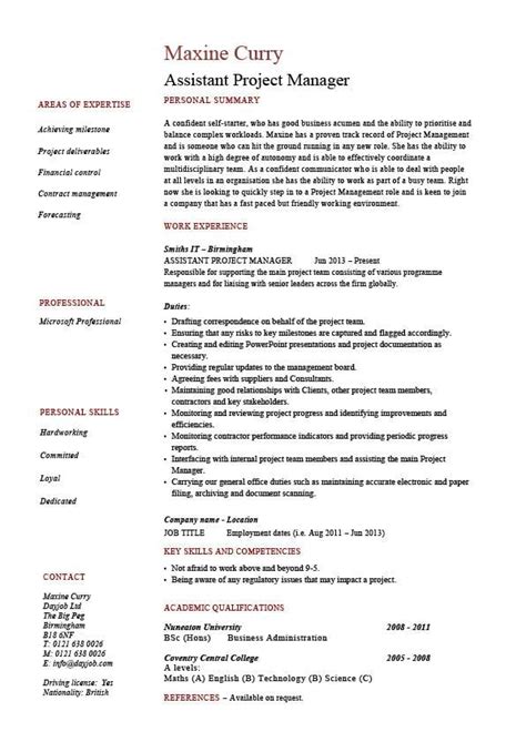 Assistant Project Manager Resume Sample Template Administration Key