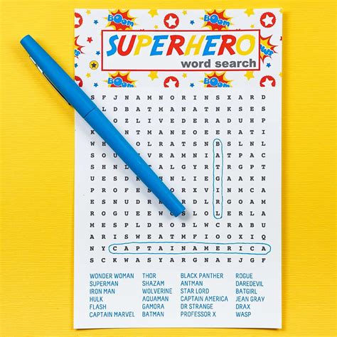 Superhero Word Search Printable