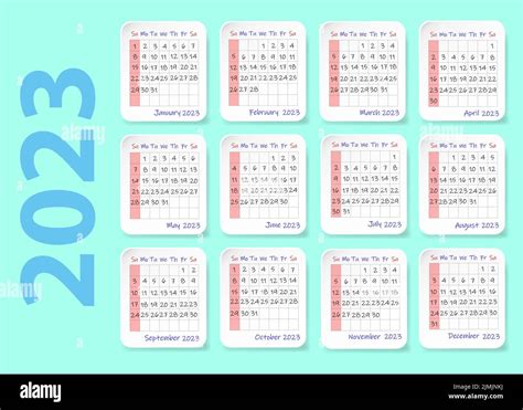 Calendario Para 2023 Doce Hojas Que Contienen Un Calendario Para Cada