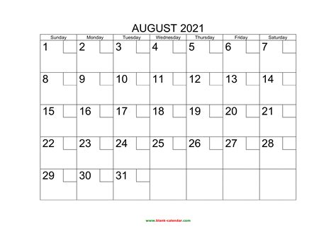 Free Download Printable August 2021 Calendar With Check Boxes