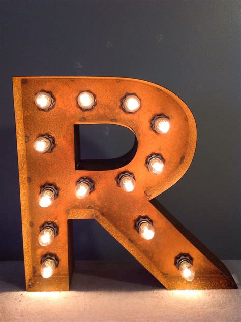 12 Vintage Marquee Light Letter R Rustic 12 Free Etsy