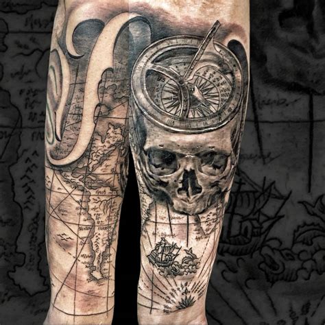 Skull Compass Bússola Map Tattoo Lion Head Tattoos Map Tattoos Rose