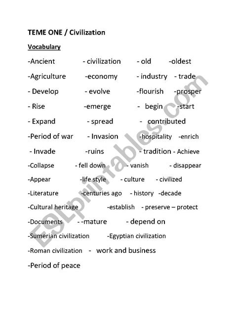 Civilization Vocabulry Esl Worksheet By Hassouna