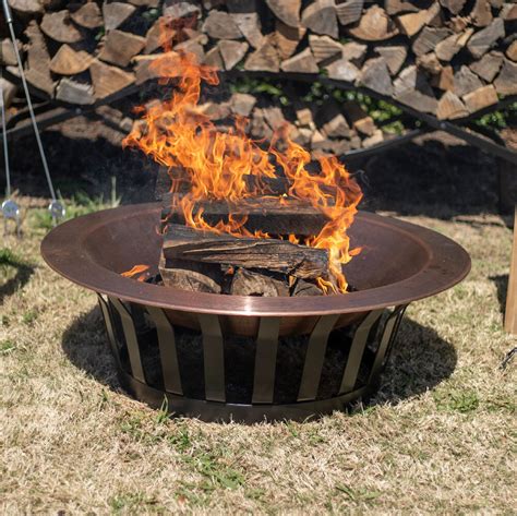 40 Copper Outdoor Fire Pit With Solid Steel Base And Fire Iron Rustic