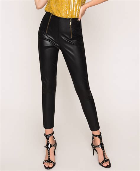 Faux Leather Leggings With Zip Woman Black Twinset Milano