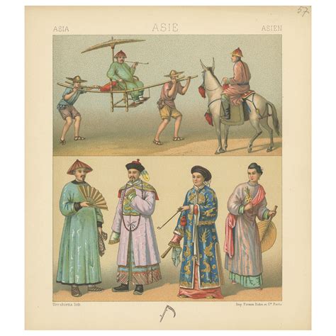 Pl Antique Print Of Asian Costumes By Racinet Circa For